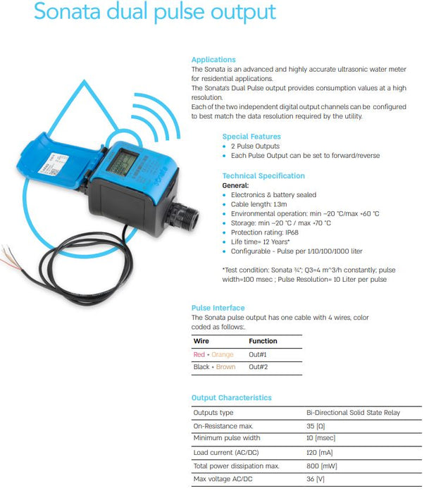 Netafim Sonata Ultrasonic Residential Water Meter (20-25mm BSP)