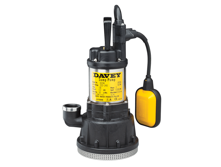 Davey D23A/B 0.20kW Submersible Drainage Pump with Float Switch (Max 52LPM/225kPa)