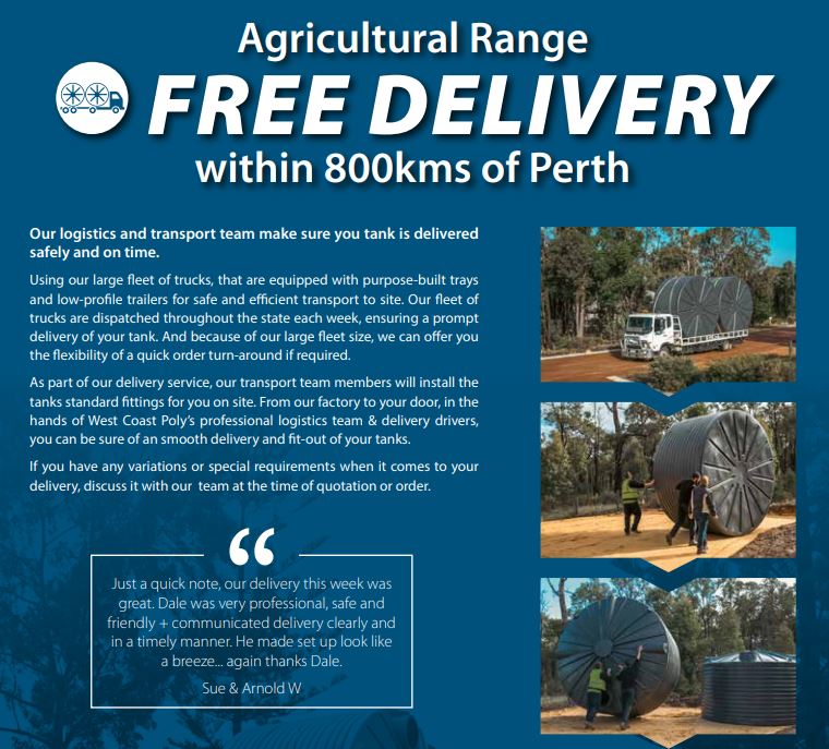 4500LTR Corrugated Round Poly Water Tank with Free Perth Delivery <800km