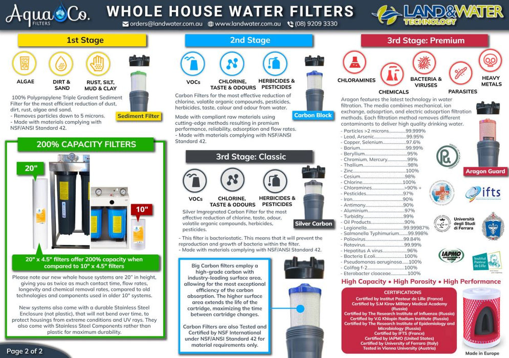 AquaCo Premium 3-Stage 20" x 4.5" Whole House Water Filter System with Sediment/Carbon/Aragon Cartridges