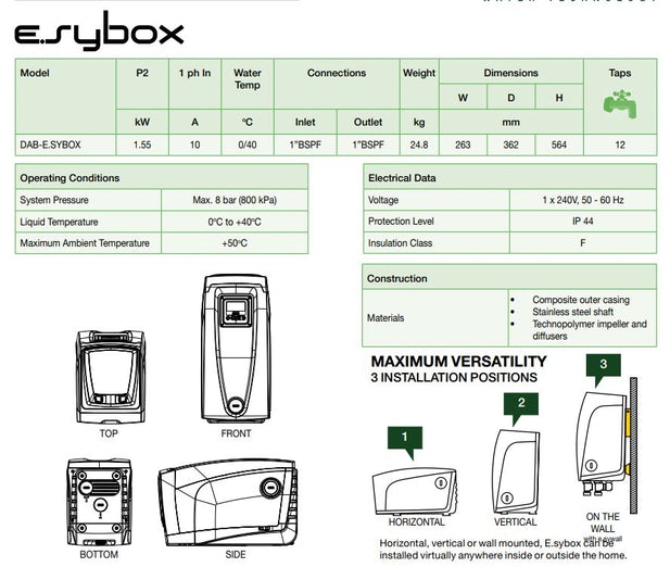 DAB Esytank 480 Litre Mains Water Boosting System with Esybox 1.55kW Pressure Pump Perth (Max 120LPM/610kPa)