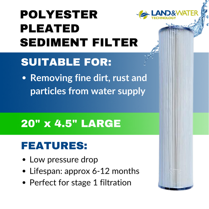 Land & Water 20" x 4.5" Polyester Pleated Filter Cartridges (Stage 1)