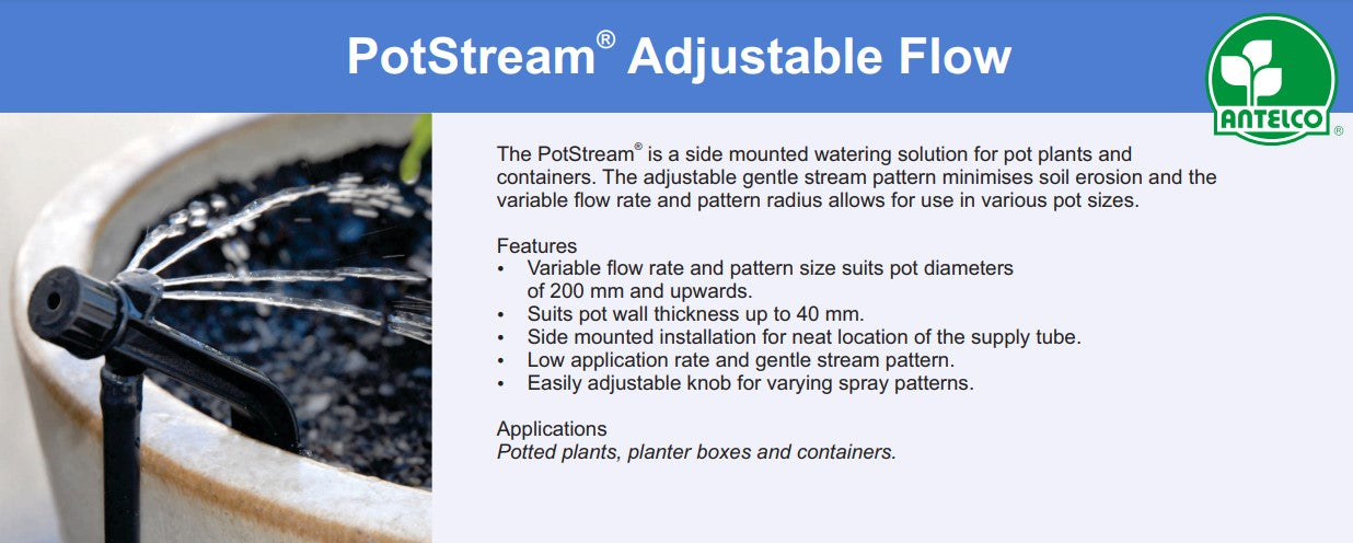 Antelco Pot Stream Adjustable Flow Spray Stake 0-39L/H @300KPA