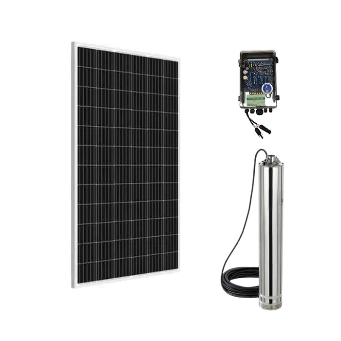 TH 3" 0.25kW Submersible Solar Bore Pump Complete Kit with x1 200W Solar Panels & 20m Cable (Max 20LPM/600kPa)