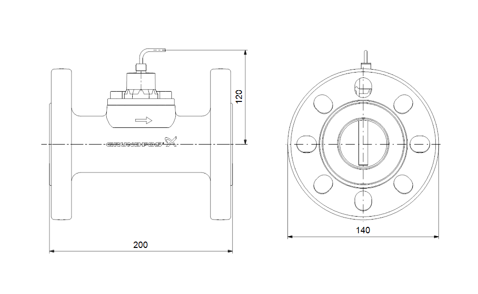 Grundfos Vortex Flow and Temperature Industrial Sensor (20-100mm Flanged)