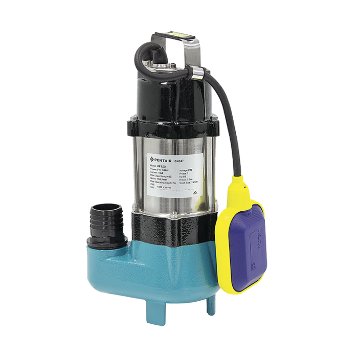 Onga VF150 0.18kW Submersible Drainage Vortex Pump with Automatic Float Switch (Max 150LPM/70kPa)