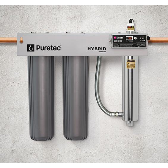 Puretec Hybrid R2 | Whole House UV Water Treatment System Product Name: Hybrid R2 Whole House System 20" - 1" Connection 130Lpm, Replacement Pleated Sediment Cartridge (Washable) 5 Micron, Replacement Dual Purpose Carbon Cartridge 10 Micron, Hybrid UV Replacement Lamp
