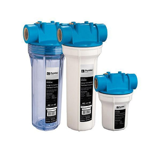 Puretec LC Series | Large Connection Filter Housing Product Name: 5" Filter Housing with White Bowl 30 Lpm - 1" Connection, 10" Filter Housing with White Bowl 60Lpm - 1" Connection, 10" Filter Housing with Clear Bowl 60Lpm - 1" Connection