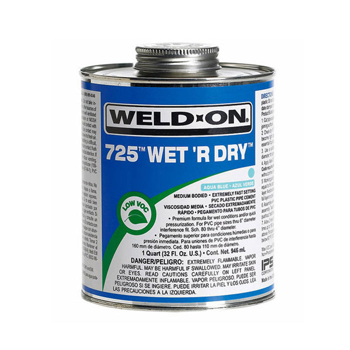 725 Weld On "Wet 'R Dry" - Aqua Blue - Fast setting Solvent Cement Size: 118ml