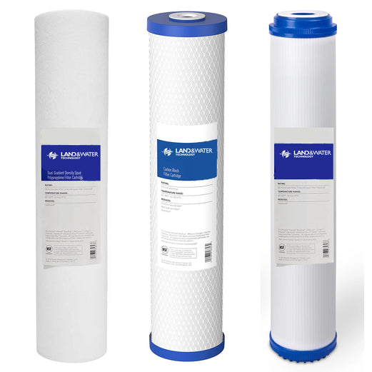 Land & Water 3-Stage Complete Home Water Filtration Budget System 20" x 4.5" with Standard Cartridge Kit
