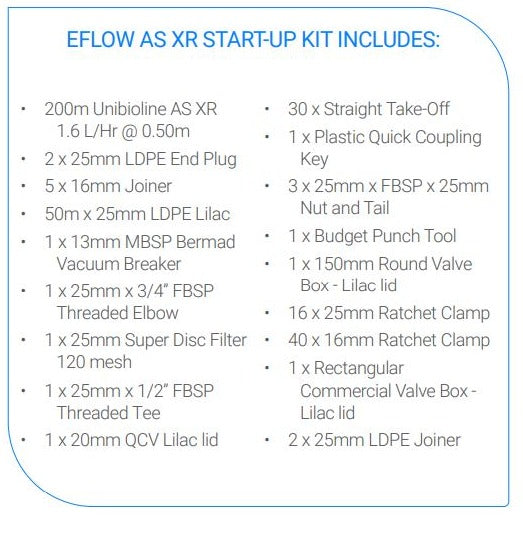 Netafim Unibioline Eflow 16mm AS XR Start Up Drip Irrigation Kit