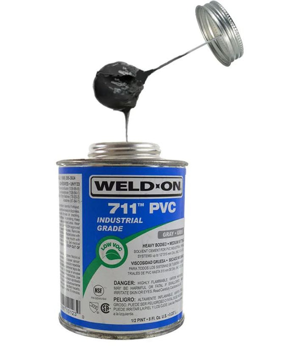 Weld-On 711 Heavy Bodied Industrial Grade Grey PVC Glue with Brush
