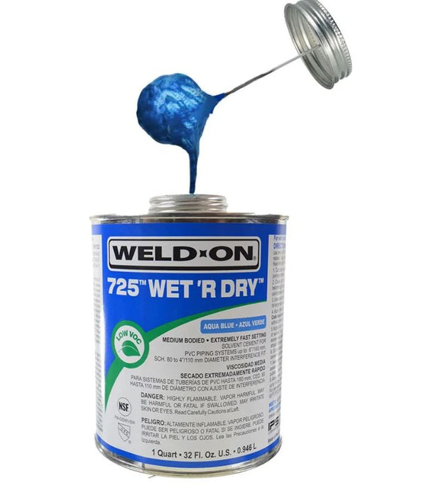 Weld-On 725 "Wet 'R Dry" Medium Bodied Fast Setting PVC Glue with Brush