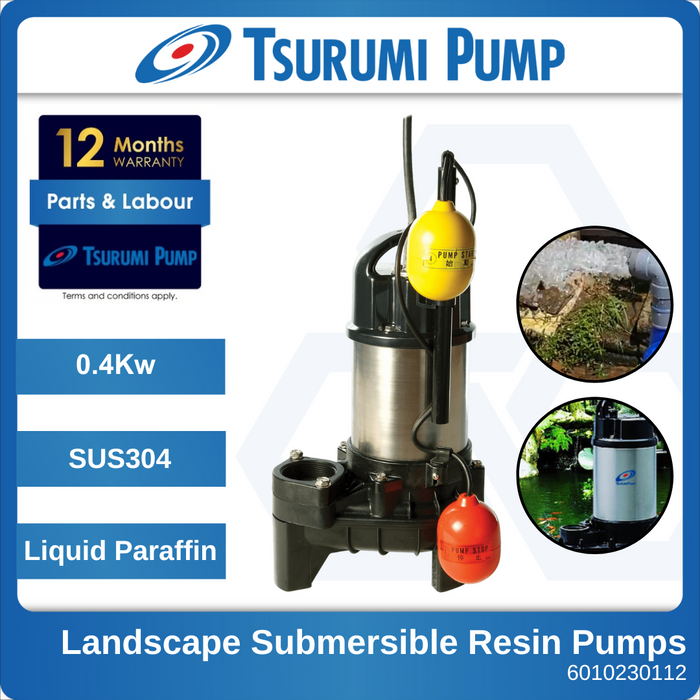 Tsurumi 50PUA2.75S 0.75kW Automatic Submerible Wastewater Pump with Vortex Impeller (Max 360LPM/123kPa)