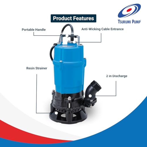 Tsurumi HSD 0.55kW Portable Submersible Slurry Pump with Cast Iron Agitator (Max 216LPM/130kPa)