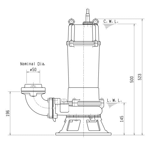 Tsurumi 50B2.75S 0.75kW Heavy-duty Submersible Pump with Channel Impeller (Max 350LPM/155kPa)