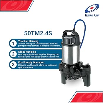 Tsurumi 50TM2.4S 0.40kW Portable Titanium Submersible Pump for Handling Seawater (Max 280LPM/120kPa)