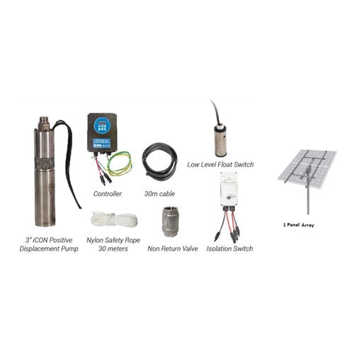 Bianco iSolar 3" 0.25kW Submersible Helical Solar Bore Pump Complete Kit with 1 Panel Array (Max 25LPM/ 600kPa)