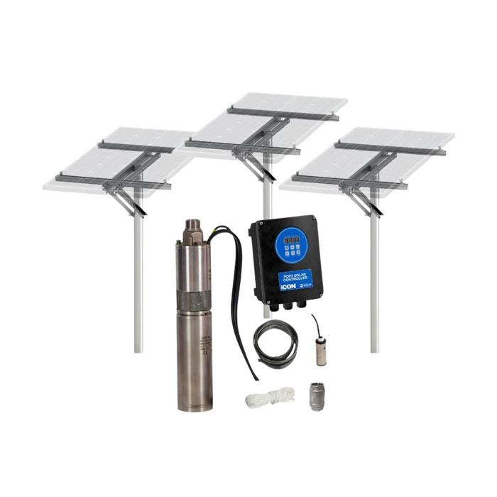 Bianco iSolar 3" 0.70kW Submersible Helical Solar Bore Pump Complete Kit with 3 Panel Array (Max 25LPM/ 1400kPa)