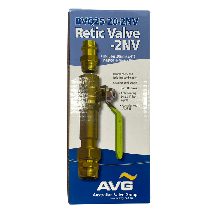 AVG 20mm Brass Press Fit Double Check Valve/Backflow Preventor with Isolation for Mains Irrigation Systems