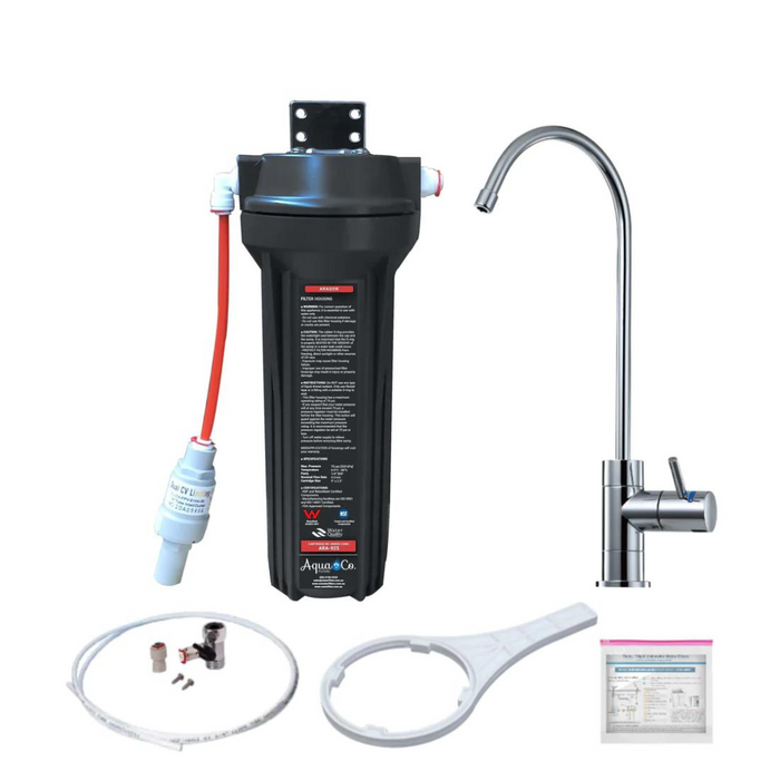 AquaCo SYS-925A Inline Undersink Water Filter System Kit with Faucet & Aragon Cartridge