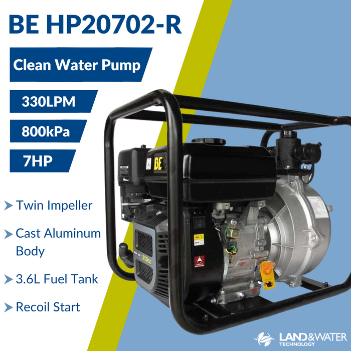 BE HP20702-R 7HP 2" Twin Impeller High Pressure Petrol Pump with 3.6L Powerease Engine (Max 330LPM/800kPa)