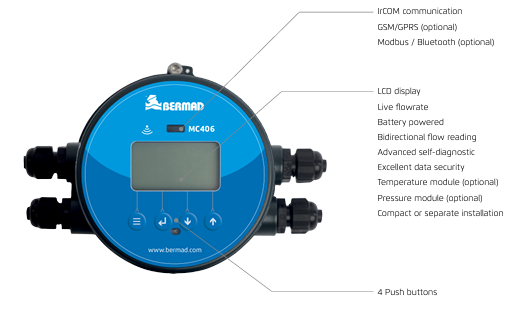 Bermad MUT2200 Electromagnetic Flow Meters with 12-24Vdc Powered MC406A Converter - NMI-M10 Pattern Approved (40-600mm Flanged)