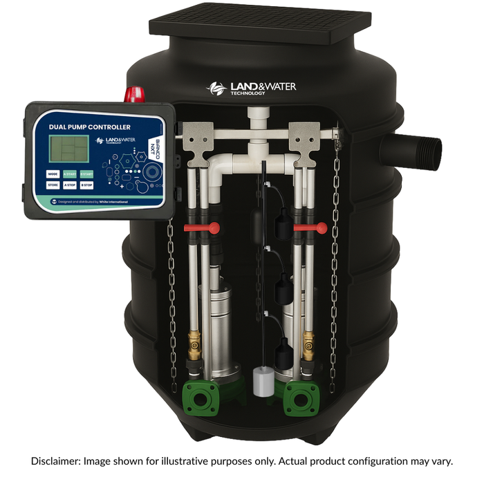 Bianco 1200L Packaged Wastewater Sewage Pump Station with Dual Guiderail FEKA Grinder Pumps, Controller & Multi-Level Tree Float (Max 600LPM/250kPa)