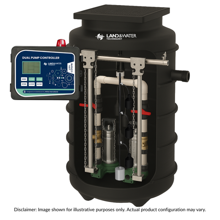 Bianco 2000L Packaged Wastewater Sewage Pump Station with Dual Guiderail FEKA Grinder Pumps, Controller & Multi-Level Tree Float (Max 600LPM/250kPa)