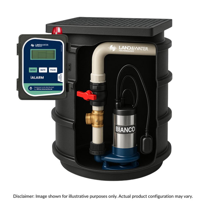 Bianco 250L Packaged Wastewater Sewage Pump Station with B120GS2 Grinder Pump & Audio/Visual iAlarm Kit (Max 341LPM/200kPa)