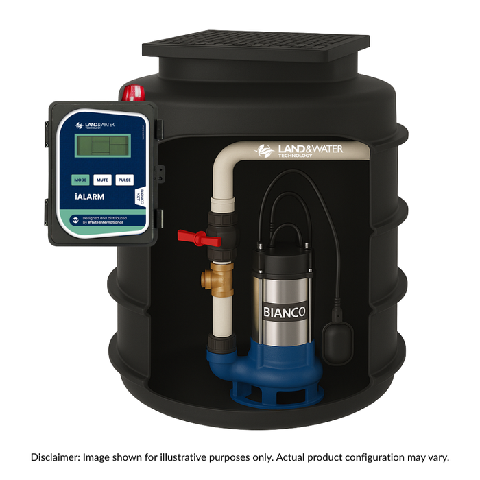 Bianco 700L Packaged Wastewater Sewage Pump Station with B120GS2 Grinder Pump & Audio/Visual iAlarm Kit (Max 341LPM/200kPa)