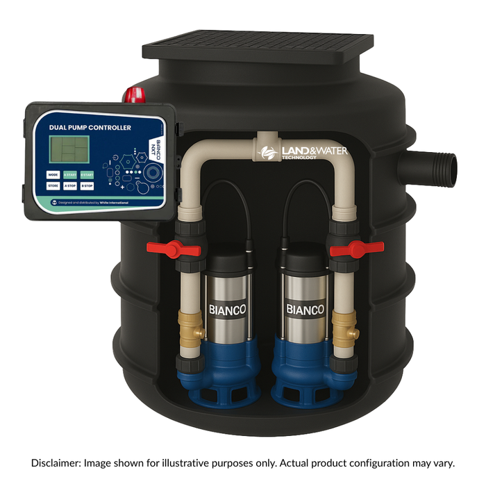 Bianco 700L Packaged Wastewater Sewage Pump Station with Dual B120MS2 Grinder Pumps, Controller & Multi-Level Tree Float (Max 600LPM/200kPa)