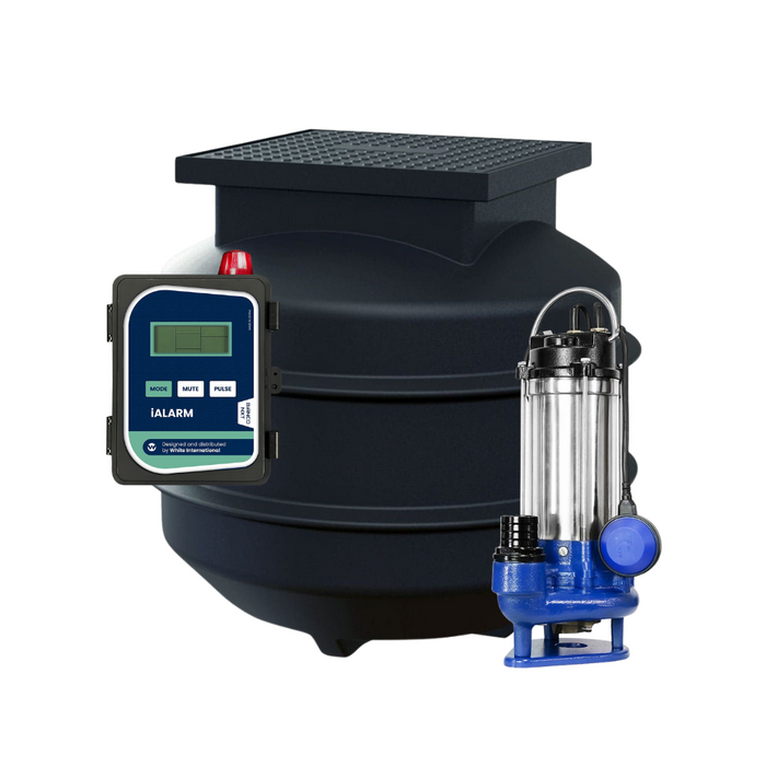 Bianco 700L Packaged Wastewater Sewage Pump Station with B120GS2 Grinder Pump & Audio/Visual iAlarm Kit (Max 341LPM/200kPa)