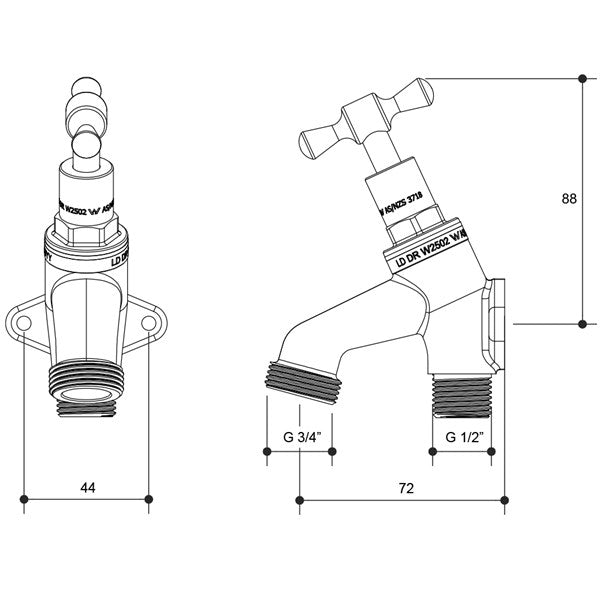 Brass Watermarked Garden Tap with Backplate Mounting Bracket