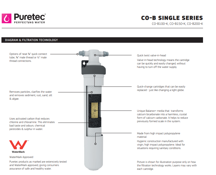 Puretec CO-B150-K Balance Plus Single Undersink Water Filter System for Espresso Equiptment