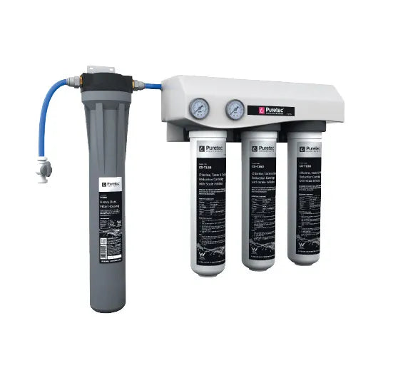 Puretec CO-T Series High Flow Quadruple Unique Scale Reduction Undersink Filter System for Food Service