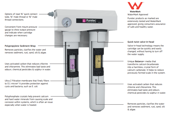 Puretec CO-UB150-K-LF Ultra Z Balance Plus Dual Undersink Water Filter System for Espresso Equiptment