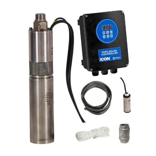 Bianco iSolar 3" 0.37kW Submersible Helical Solar Bore Pump Complete Kit with 2 Panel Array (Max 25LPM/ 800kPa)