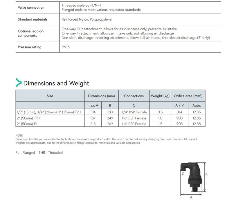 Dorot DAV-P-KA Kinetic Combination Vacuum/Air Release Valve (PN16)