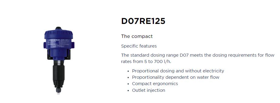 Dosatron D07RE125 0.15%-1.25% Compact Chemical Dosing Pump (0.08-12LPM)