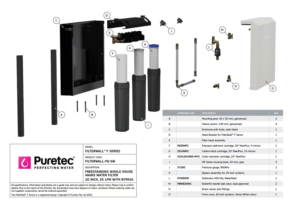 Puretec Filterwall F5 Whole House Filtration System with Plumbed Bypass