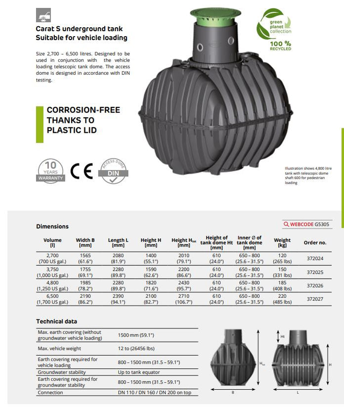 GRAF Carat 6500LTR Poly Septic Tank with Baffle