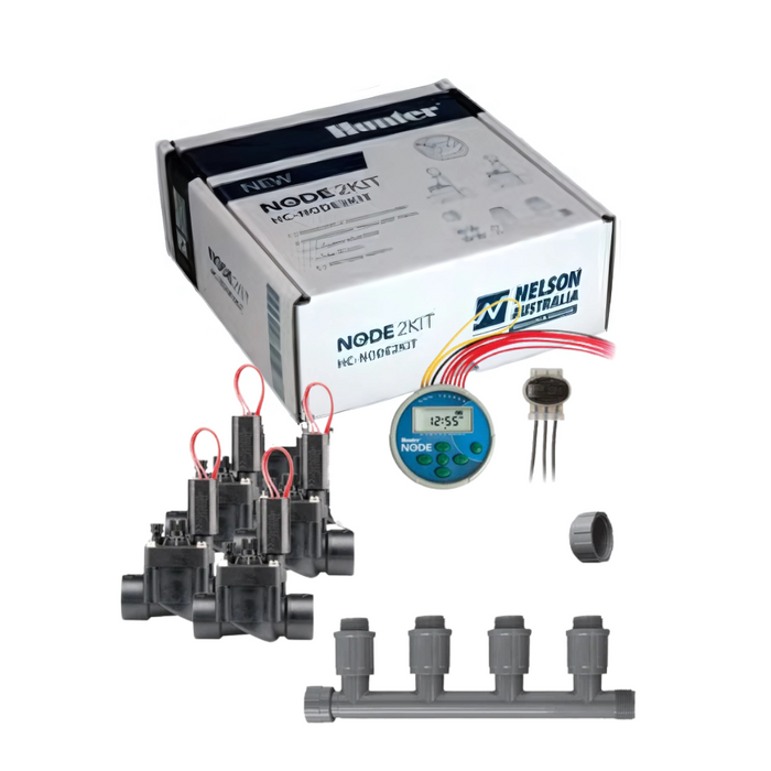Hunter NODE DC Battery Operated Controller Complete Kit with PGV Valves & Manifolds