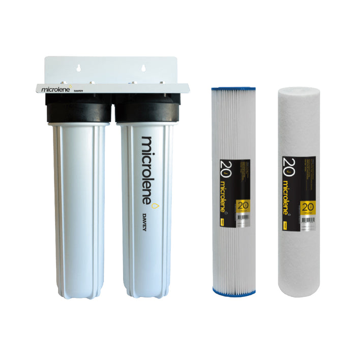 Davey Microlene KAS20JM 2-Stage 20" x 4.5" Mains Water Whole House Water Filter System with Cartridges