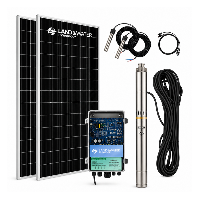 Land & Water 3" Submersible Solar Bore Pump Complete Kit with x2 Solar Panels & 40m Cable