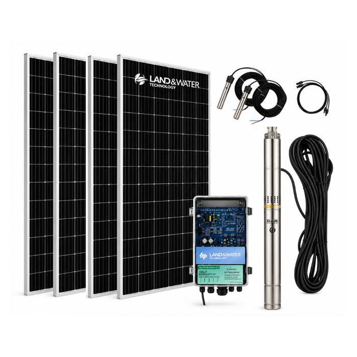 Land & Water 3" Submersible Solar Bore Pump Complete Kit with x4 Solar Panels & 40m Cable