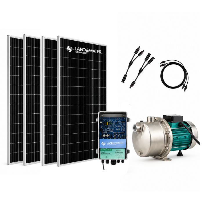 Land & Water 0.50kW Solar Surface Jet Pump with Self-Priming Suction Lift Complete Kit with x4 200W Solar Panels & 1.5m Cable (Max 50LPM/350kPa)