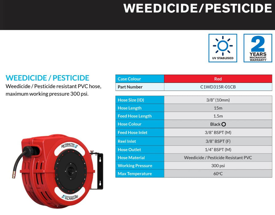 Macnaught Retracta C1 Compact Chemical-Resistant Auto-Wind Hose Reel for Weedicide & Pesticide (1.5m)