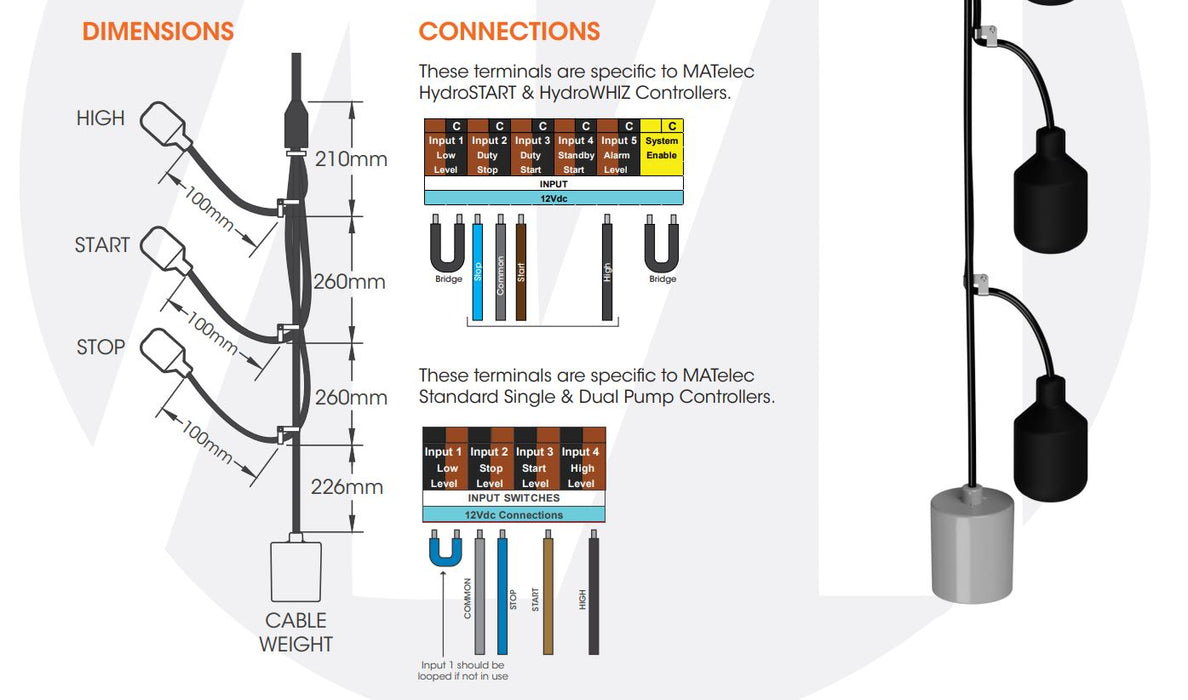 Matelec 3 Float Series Multi Level Float Trees Tangle Resistant for Wastewater/Sewage Application