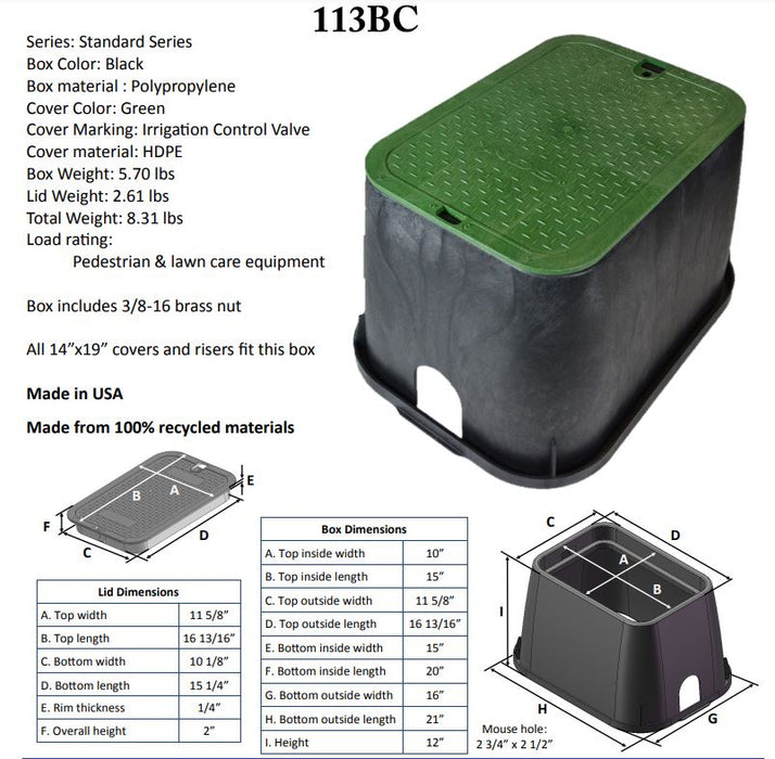 NDS 113BC Commercial Rectangular Large Valve Box with Overlay Lid (305mm Wide x 435mm Long x 305mm Deep) - PERTH PICKUP ONLY